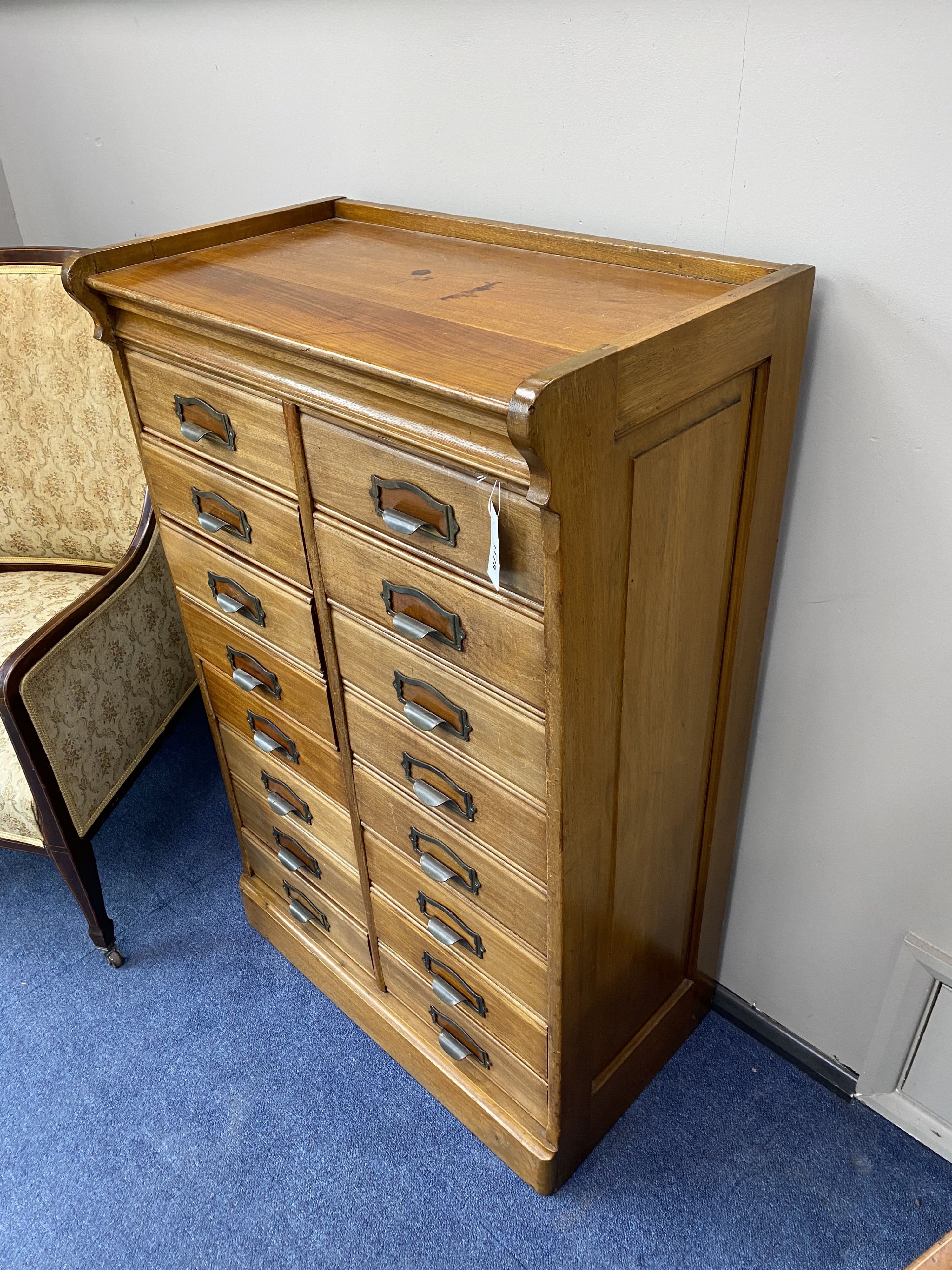 An early 20th century walnut filing cabinet, width 70cm, depth 40cm, height 111cm